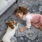 GENIMO 2x7 Runner Rugs for Hallway, Machine Washable Non Slip Vintage Rugs, Low Pile Lightweight Soft Print Rug for enrtyway, Corridor, Home Office, Kitchen,Dark Gray