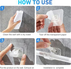 12PCS Self Adhesive Curtain Rod Holder, No Drill Curtain Rod Brackets, Nail Free Adjustable Curtain Rod Hooks, Curtain Rods No Drilling for Windows Home Kitchen Bedroom Hotel (Transparent)