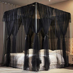 4 Corners Post Princess Curtains Bed Canopy for Girls 8 Panels Curtain- Double Layer Sheer Mesh Canopies Drapes Girls Room Decor (8P-Black/Black, 4P(27"x82") W+4P(40"x82") L/(Full))