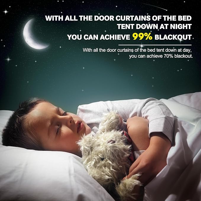 Bed Canopy Portable Blackout Bed Tent Privacy Tent for Adult Indoor Sleeping with 3 Doors, Storage Bag