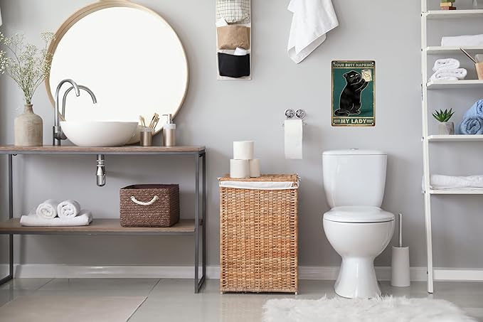 Funny Black decor cat Poster Metal poster cat Home Décor,Bathroom Accessories Metal Retro Vintage Tin Sign Bar 12 X 8 Inch