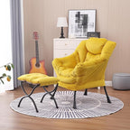 Lazy Chair and Ottoman, Large Accent Lounge Chair with Armrests and a Side Pocket, Modern Leisure Upholstered Sofa Reading Armchair with Footrest for Bedroom, Living Room, Dorm Rooms, Office