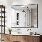 Black Bathroom Mirror for Wall, 36x40 Inch Rectangle Mirrors with Metal Frame, Modern Rectangular Wall Mirror for Bathroom Living Room, Entryway Hangs Horizontal or Vertical