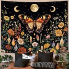 Lunerfex Boho Butterfly Tapestry Flower Moon Wall Tapestry, Moon Phases Tapestries for Bedroom Cute Tapestries Wall Hanging for Bedroom Living Room Decor Butterfly-2 44"x60"