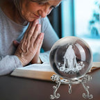 3D The Blessed Virgin Mary Crystal Ball Laser Etched Our Lady of Guadalupe Glass Sphere Statue Mother Mary Christian Catholic Religious Easter Gifts