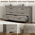 6-Drawer Dresser for Bedroom, Modern Wooden Chest of Drawers with Metal Handles, Anti-Tipping Design, Sturdy and Stable Storage Organizer for Living Room, Entryway, Home Office