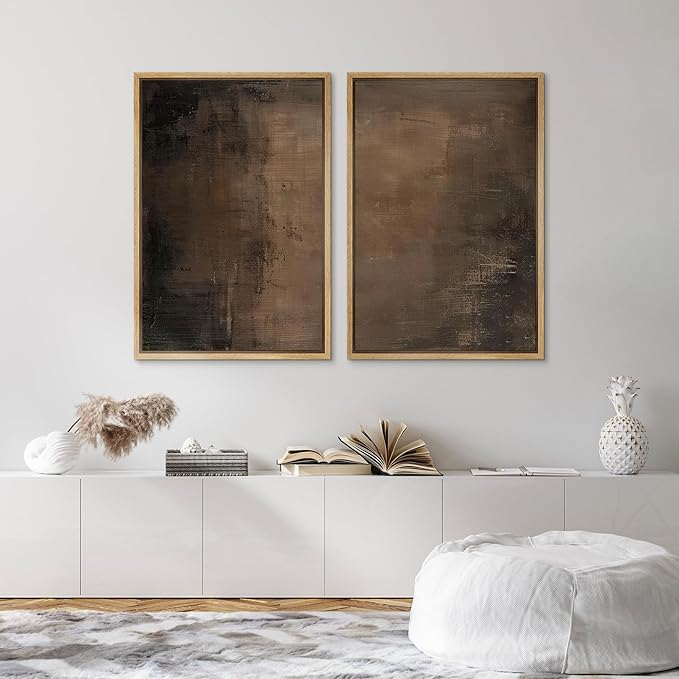 SIGNFORD Framed Canvas Print Wall Art Set Abstract Earthy Tones Modern Minimalist Abstract Shapes Illustration Modern Art Decorative Nordic Nature for Living Room, Bedroom, Office - 16"x24"x2 Natural