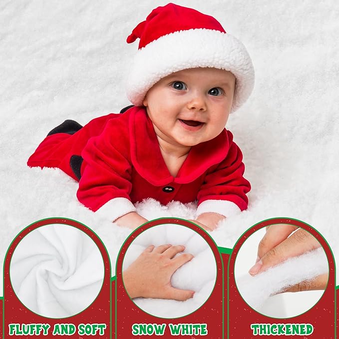 QZYL 4 PCS Snow Blankets, 3×8 FT Thick Xmas Artificial Snow Carpet for Christmas Village Accessories, Christmas Decorations, Fluffy Soft Christmas Blanket for Winter Wonderland Decorations Xmas Tree