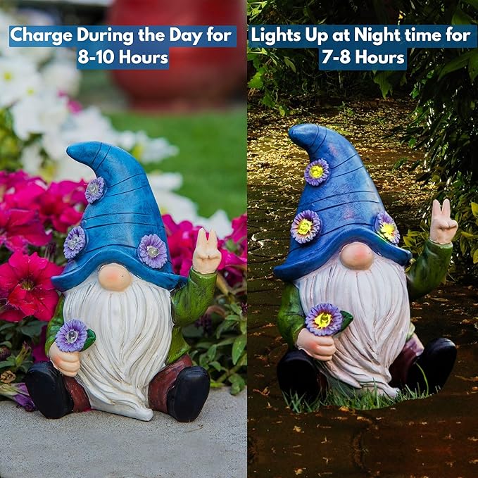 Peace Gnome Decorations for Yard/Lawn – Weatherproof Garden Statue – Fun Spring Summer Charming Gnomes Gifts for Women (Blue Peace Gnome)