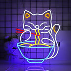 Cat Ramen Neon Sign for Wall Decor Led Neon Lights Cat Ramen Light Up Signs for Birthday Party Club Gift