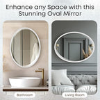 OVALCREST - Oval Wooden Beveled Wall Mirror for Home Decor, Bathroom, Vanity, Bedroom, Living Room, Hallway - London Style (Linen White) 25.1 x 37.1