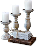 Candle Holders for Pillar Candles, Wooden Candleholders Table Centerpiece, Pillar Candle Holders Set of 3, Wood Rustic Farmhouse Fireplace White