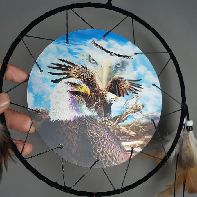 Remorelt Wolf Eagle Bear Dream Catcher Bedroom Wall Decor, Christmas Home Decoration, Room Accessory, White Moon Feather Decoration - Unique Home Craft Wall Pendant (DC12 8inch 3D Eagle)