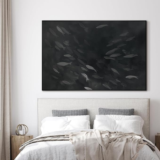 SIGNWIN 46"x72" Extra Large Framed Wall Art Monochrome Fish Silhouettes Illustration for Home Living Room Bedroom Decor (Frame Assembly Required)