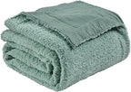 EMME Muslin and Fleece Queen Blanket Reversible - 80"*90" Teal Soft Warm Throw Blankets for Couch Bed Picnic Travel Bed