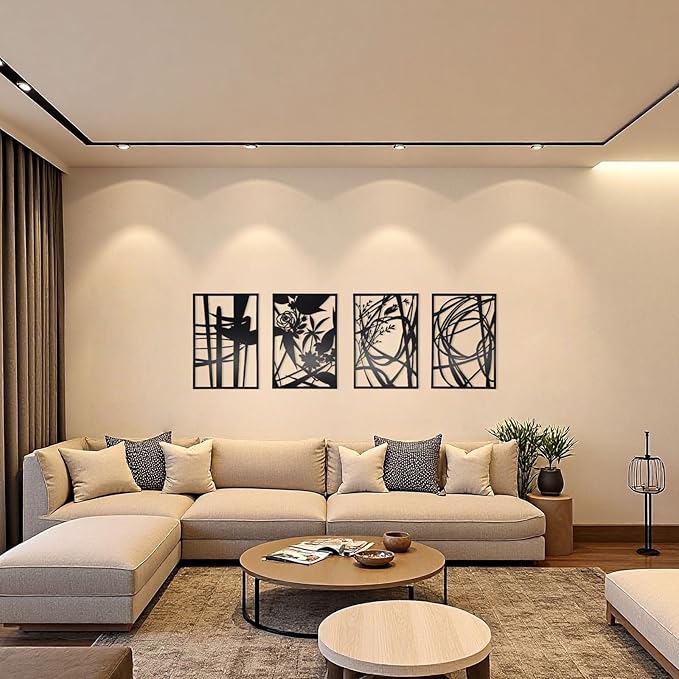 AIM & GGKK 4 Pack Black Abstract Wall Art Décor, Minimalist Décor Single Line Art Wall Decorations for Living Room Bedroom Bathroom Study (Size 17 x 11.8'')