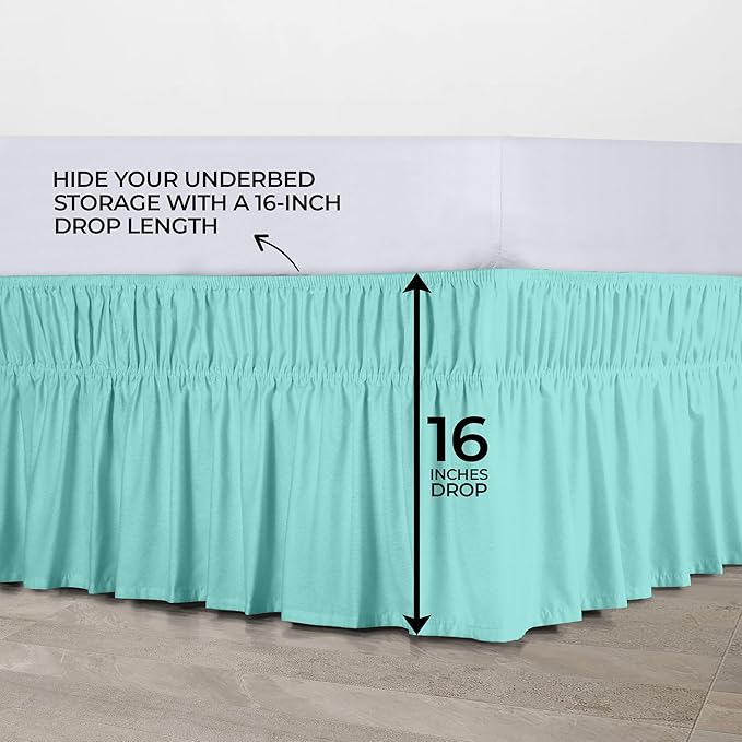 Utopia Bedding Queen Elastic Bed Ruffle - Easy Wrap Around Ruffle - Microfiber Bed Skirt with Adjustable Elastic Belt 16 Inch Tailored Drop - Hotel Quality Bedskirt, Fade Resistant (Queen, Spa Blue)