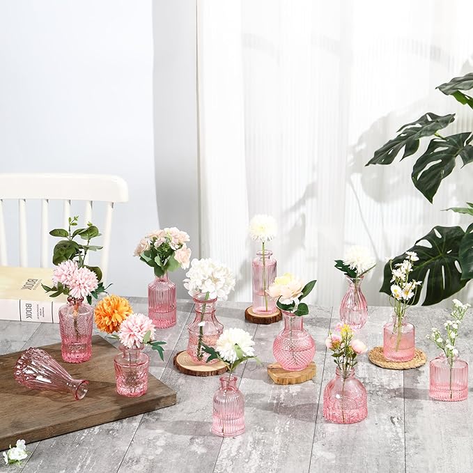 Bud Vases in Bulk 50, Glass Vases for Centerpieces, Small Vases for Flowers, Small Flower Vase for Centerpieces, Mini Vintage Vase, Pink Bud Vases for Wedding Table Decor