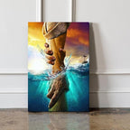 Framed Jesus Christ Canvas Wall Art The Hand of God Jesus Reaching Into Water Christian Painting Prints Biblical Wall Decor Religious Room Decor for Church Prayer Room Schools Hospitals 16" x 24"