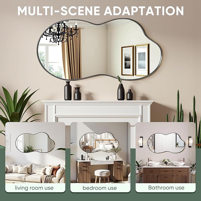 Suidia Irregular Wall Mirror, 40"x26" Bathroom Mirror Asymmetrical Mirrors Artistic Mirrors Decorative for Living Room Bedroom Bathroom Hallway Entryway, Black, Cloud Style