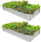 Land Guard 2 Pack 6×3×1ft Galvanized Metal Raised Garden Bed, Metal Planter Kit Box Outdoor for Deep-Rooted Vegetables, Flowers, Green and Herbs……