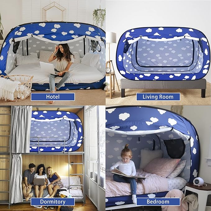 Bed Tent Twin Bed Canopy Tents Portable Dream Tent for Adult Indoor Sleeping Tents with 2 Doors Breathable Private Space Tents, Cloud