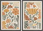 SIGNFORD Framed Canvas Print Wall Art Set Vintage Flower in Pastel Illustration Modern Art Decorative Nordic Nature for Living Room, Bedroom, Office - 16"x24"x2 Black