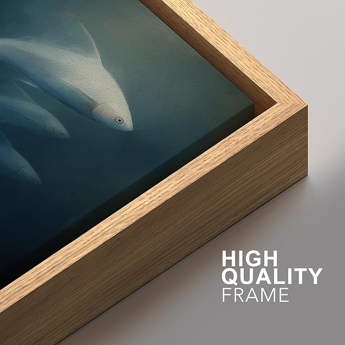 SIGNFORD Framed Canvas Print Wall Art Set Deep Sea Fish Serene Underwater Life in Dark Tones Illustration Modern Art Decorative Nordic Nature for Living Room, Bedroom, Office - 16"x24"x2 Natural