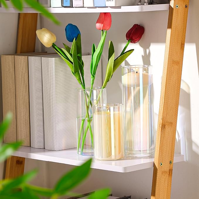 24 Pcs Glass Cylinder Vases Clear Flowers Vase Decorative Floating Candles Holders Table Centerpieces for Wedding Party Event Home Office Decor(Dazzling Color,2.8'' X 4.7'', 5.9'', 7.9'')