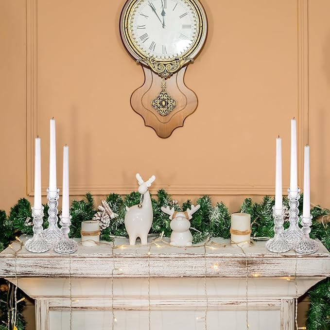 Mumufy 24 Pack Glass Taper Candle Holders Clear Candlestick Holder Fit 0.8 Inch Candles 4'' 6'' 8'' Tall Crystal Decorative Candlestick Stand Centerpiece for Table Wedding Dining Party (Vintage)