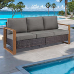 Outdoor Couch Wicker Patio Sofa, Rattan Patio Furniture Sofa with Sturdy Frame,All-Weather PE Wicker,Wide Armrest,Deep Seating and Thick Cushions for Deck Porch Garden(Brown/Grey)