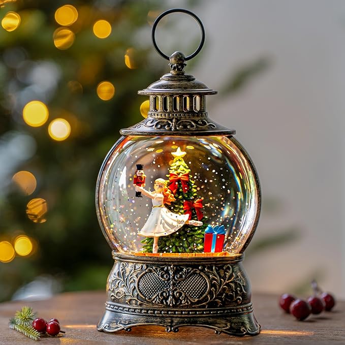 Christmas Snow Globe Lantern – Clara & Prince LED Music Water Globe, Swirling Glitter, Auto Timer – Vintage Lighted Tabletop Decor & Gift