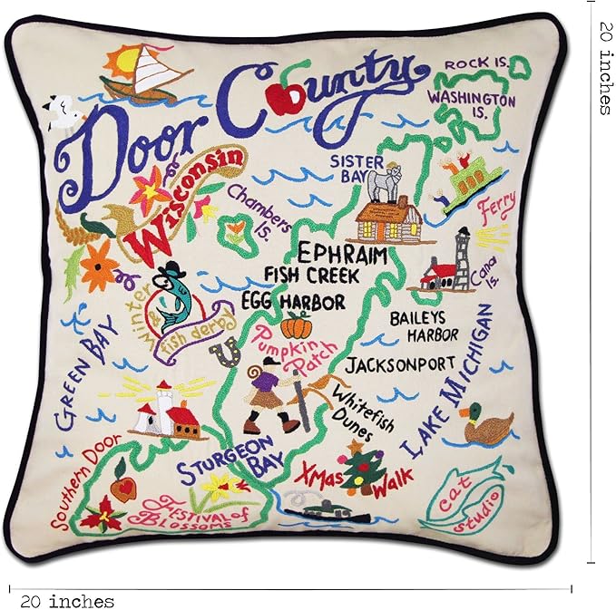 Catstudio Door County Embroidered Decorative Throw Pillow