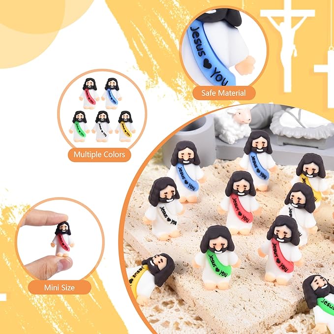 100 PCS Little Jesus Figures, Mini Jesus Figurines in Bulk, Tiny Pocket Rubber Jesus Love You Figure for Religious Party Favors, Sunday School, Baptism Gift, Easter Egg Stuffers (100)