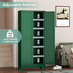 Metal Pantry Cabinet with 2 Doors and 5 Adjustable Shelves, 75" Kitchen Storage Cabinet with Gold Handles, Versatile Storage for Laundry, Living, Bathroom, Dining, Utility Room - Green