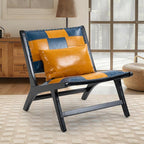 Accent Chair, Modern Comfy Genuine Leather Armless Mid-Century Anthropologie Accent Chairs, Lounge Arm Chair with Solid Wood, Floral Pattern Sofa Chair for Living Room/Office/Balcony/Bedroom