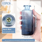Navy Blue Glass Bud Vases Set of 12, Mini Ribbed Flower Vase for Centerpieces, Small Glass Vases in Bulk for Wedding Decorations, Vintage Vase for Table, Recepetion, Graduation, Home Décor