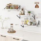 Heimlove 24" W x 12" D Wall Shelves for Books, 12 Inch Deep Floating Shelves Set of 3, Wide Floating Bookshelf with Metal Bracket for Living Room, Kitchen, Office, Bedroom and Decor Storage - White