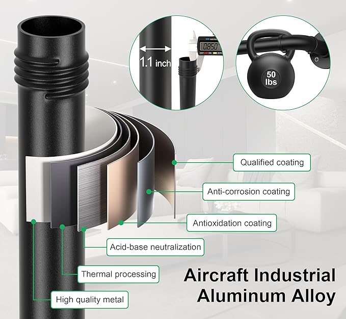 Curtain Rods for Windows 36 to 72, Black Adjustable Curtain Rod, Wrap Around Blackout Curtain Rod, Heavy Duty Industrial Curtain Rods, 1 Inch Outdoor/Indoor Drapery Pole 36-72"