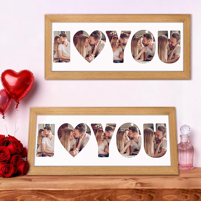 Gifts for Him/Her - Personalized Photo Frame with Love Design, Wall Mount or Tabletop Display, Romantic Gifts for Boyfriend Girlfriend Anniversary Birthday Valentine's