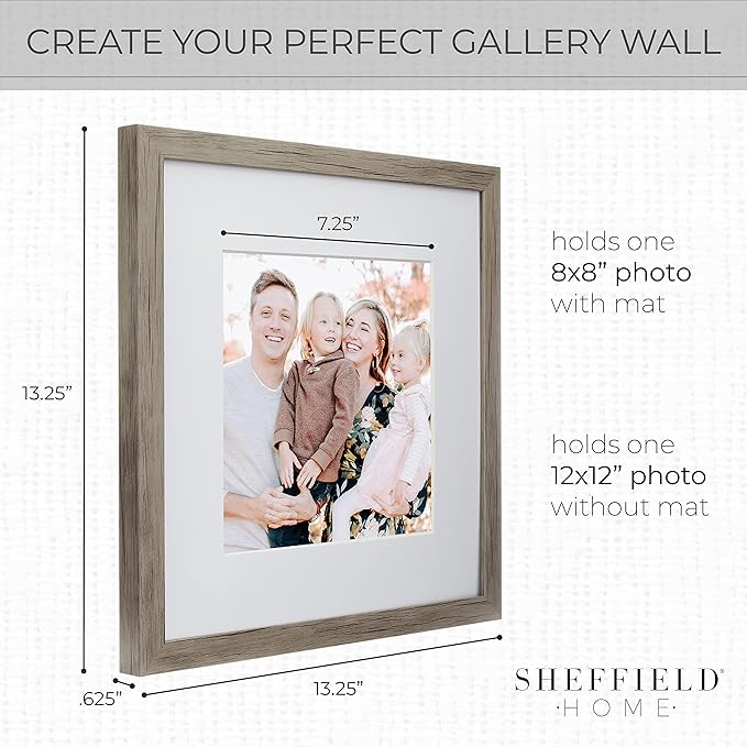 Sheffield Home 9 Piece Gallery Wall Frame Set, 12x12 Inch, Natural