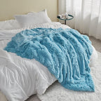 GONAAP Fuzzy Faux Fur Throw Blanket Queen Size Sky Blue Super Soft Cozy Plush Fuzzy Shaggy Blanket for Couch Sofa Bed (Sky Blue, Queen(90"x90"))