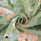 Snycler Boho Throw Blanket for Bed - 100% Cotton Ultra Soft Rustic Quilt Green Blanket - Floral Printed Farmhouse Decor Bed Blankets, 80"×90" All Season Rustic Throw for Sofa Couch Chair