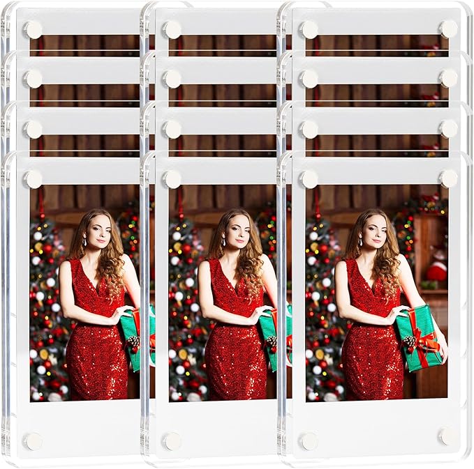 HELPLEX Acrylic Fridge Magnetic Frame, 12 Pack Polaroid Magnet Frame 2.36 x 3.54 Inch Double Sided Refrigerator Magnet Picture Frame for Fujifilm Instax Mini, Clear Photo Display Frames