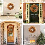 22 inch Artificial Fall Wreaths for Front Door,Autumn Wreath with Eucalyptus Leaves and Chrysanthemum Suitable for Indoor Outdoor Harvest Festival Thanksgiving Day Farmhouse Holiday Decor.