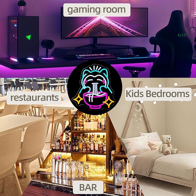 Ramen Bear Neon Light Sign Cute Anime Neon Sign for Wall Decor Dimmable Japanese Wall Decor Bule Bear USB Poweredfor Gaming Rooms, Restaurants, Bars & Kids Bedrooms, Creative Gift with Safe Indoor