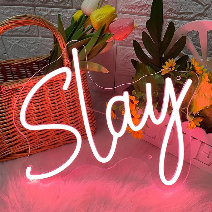 Slay Neon Sign Light Up Letter LED Light Signs Pink Game Room Decor for Girls Bedroom - USB Operated LED Light Sign - 13.9x12.1