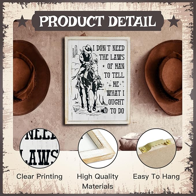 Putuo Decor Bohemian Western Wall Decor, Artistic Cowboy Prints, Square Wall Pediments for Living Room and Hallway (Cowboy)