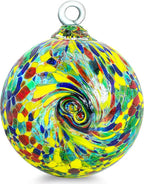 VCUTEKA Hanging Friendship Balls, Glass Ball Hand Made Witch Ball for Window Outdoor Garden Patio Décor, 6" Colorful Swirl