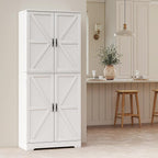 HOMCOM 72" Farmhouse Kitchen Pantry Cabinet, Freestanding Tall Storage Cabinet with 4 Barn Doors, 4 Adjustable Shelves and 8 Door Shelves, Embossed White Wood Grain